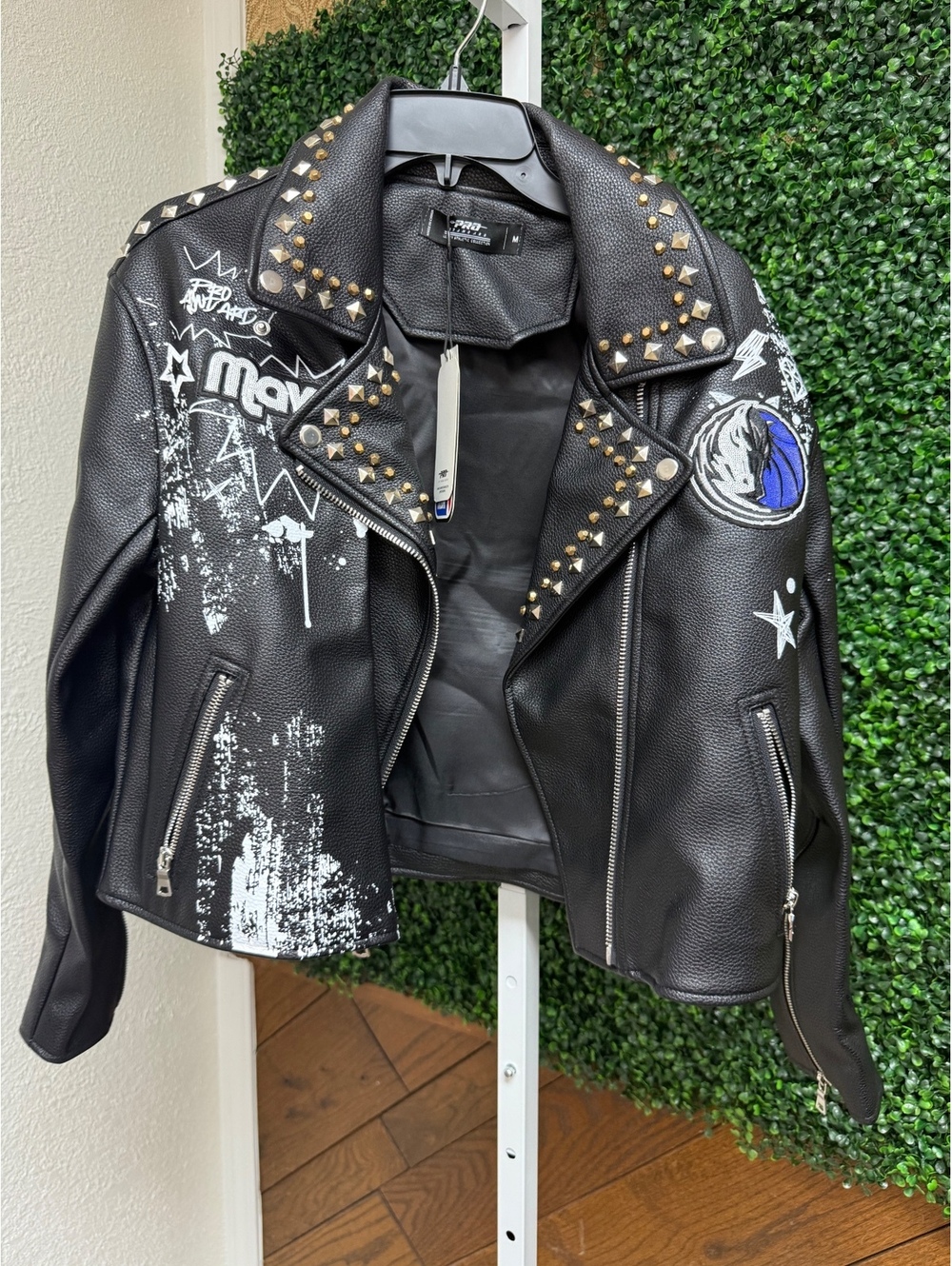 Pro Standard NBA Dallas Mavericks Graffiti Studded Faux Leather Moto Jacket
